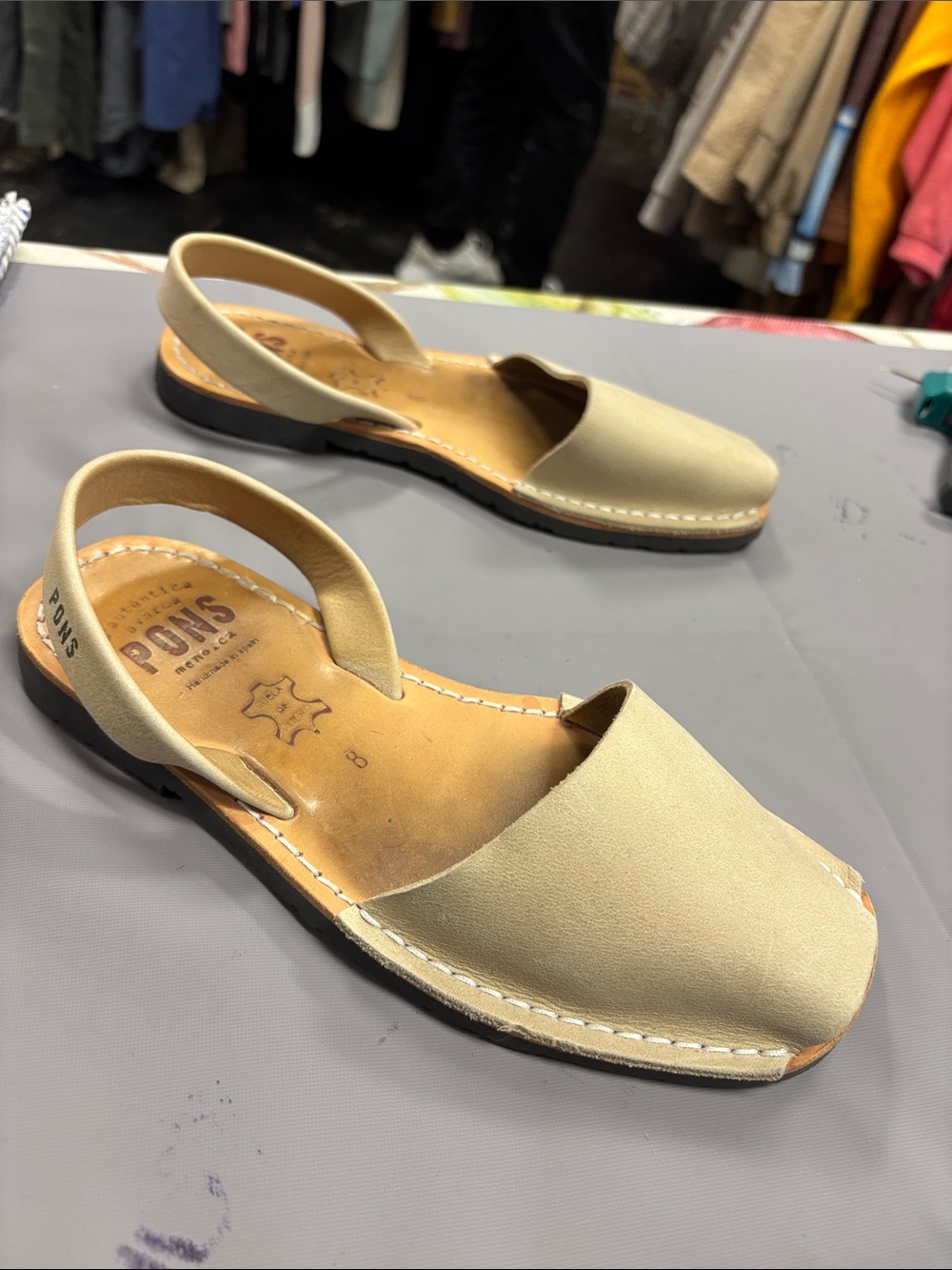 PONS Women’s Beige Leather Slingback Sandals - Picture 2 of 4
